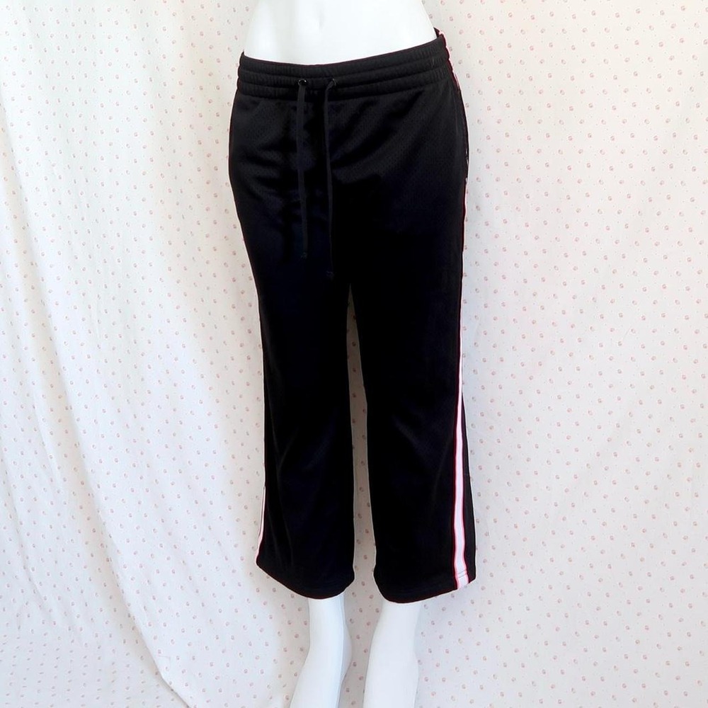 vintage y2k black track pants neon pink stripe athleticwear